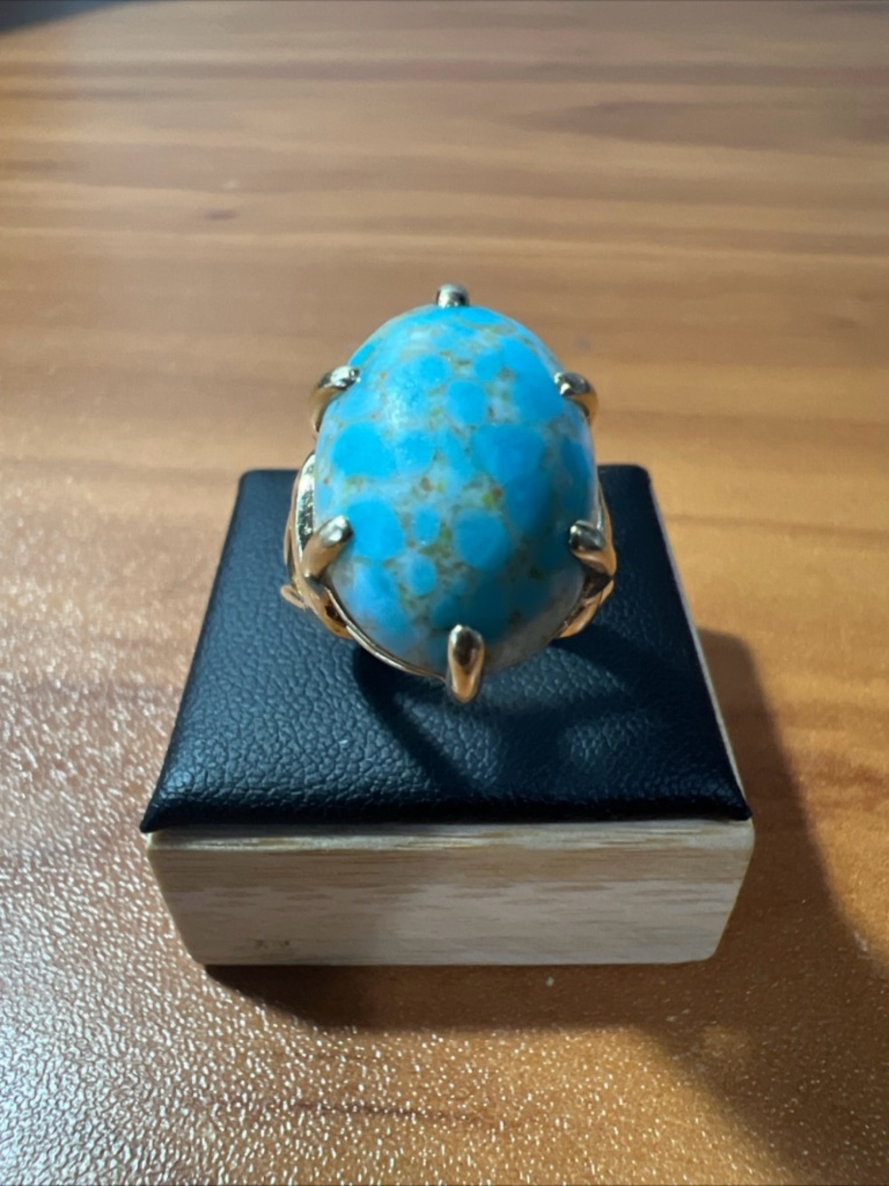Vintage Estate 14k Yellow Gold Large Turquoise Cabochon Ring 10 Grams Size 6.25